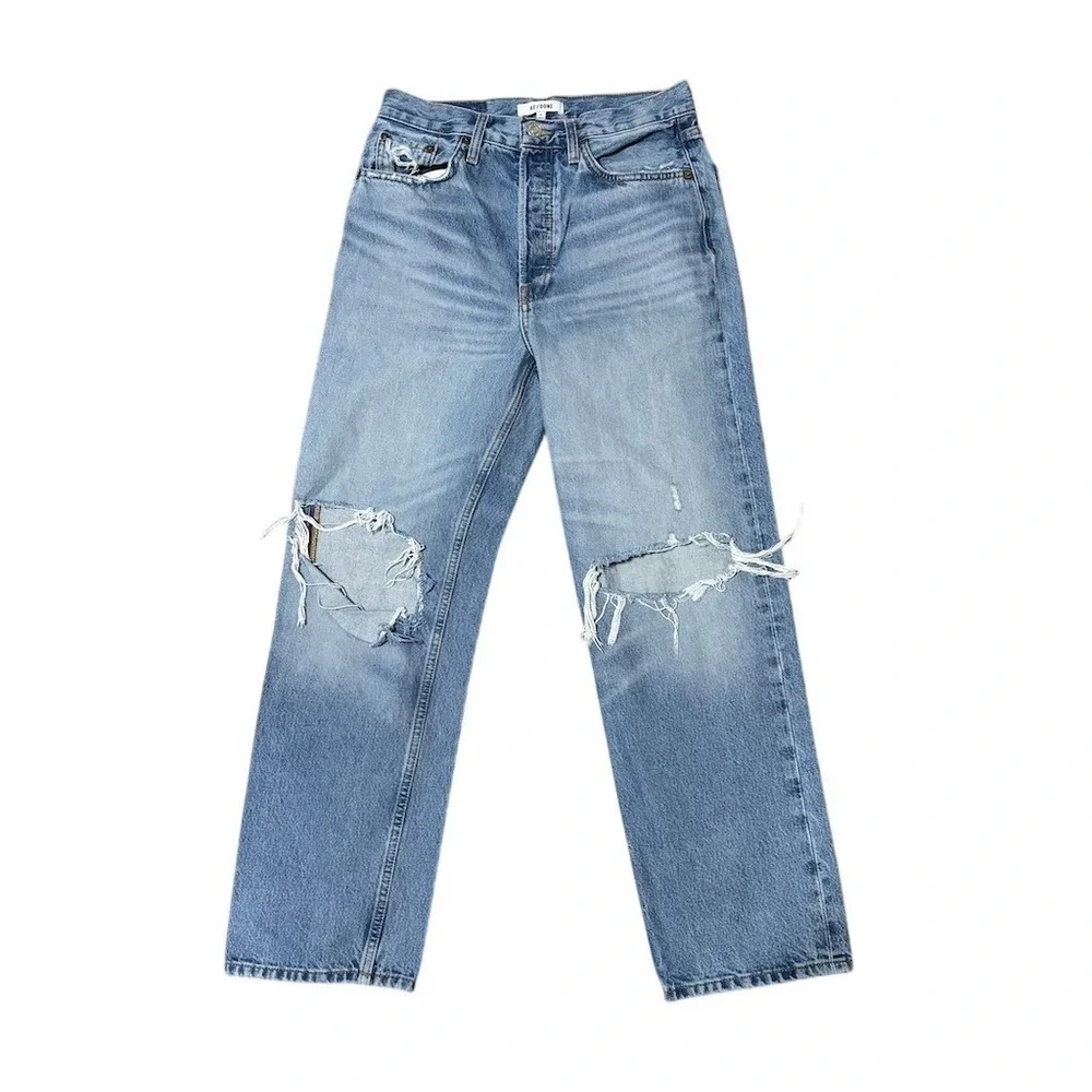 RE/DONE Jeans Womens‎ Size 26 Light Wash High Rise Straight Leg Distressed
